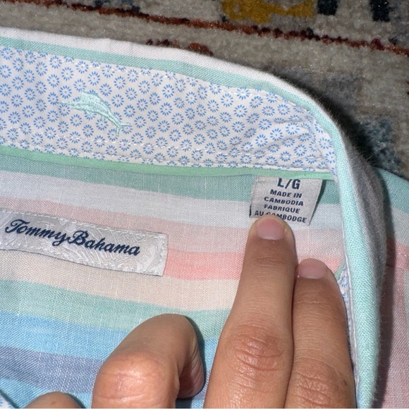 Tommy Bahama Men's linen Sunset Pier Stripe Shirt, Blue Crush large - Picture 4 of 13